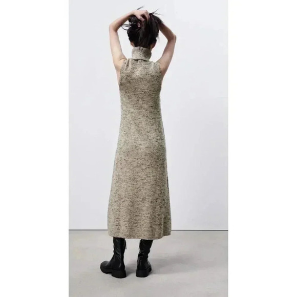 Zara Womens Bloggers Favorite High Collar Knitted Dress Brown Sz Small to Medium - Picture 12 of 16